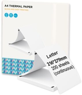 Thermal Paper 200 Sheet US Letter Size Fan folded Printing Paper for Document Files Home and Office Size 216x279mm(8.5x11inch)