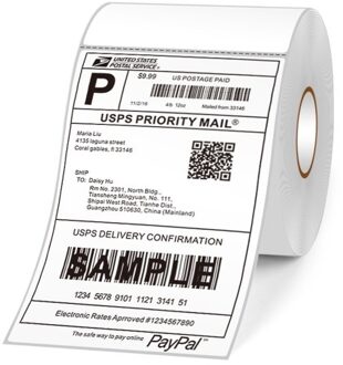 Thermal Shipping Labels Roll Shipping Package Thermal Printer All-Purpose Label Paper Sticker Self-adhesive Waterproof Oil-Proof Anti-scratch Suitable for Zebra Amazon UPS Ebay Shopify FedEx Labeling Barcode Express 100x100 4x4in 500PCS