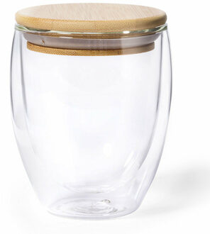 Thermische koffieglazen/theeglazen dubbelwandig - met bamboe deksel - 250 ml