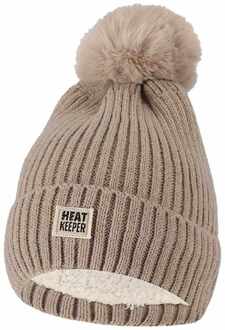 Thermo Muts met Pompon Dames Beige Melange - One size