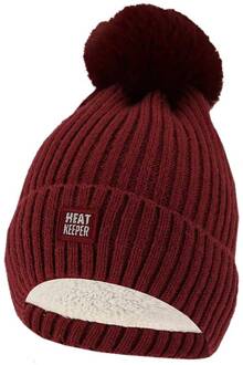Thermo Muts met Pompon Dames Burgundy - One size