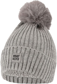 Thermo Muts met Pompon Dames Grey - One size