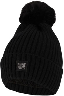 Thermo Muts met Pompon Dames Zwart - One size