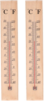 Thermometer - 2x - voor binnen en buiten - hout - 40 x 7 cm - Celsius/Fahrenheit - Buitenthermometers Bruin