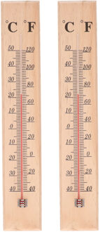 Thermometer - 2x - voor binnen en buiten - hout - 40 x 7 cm - Celsius/Fahrenheit