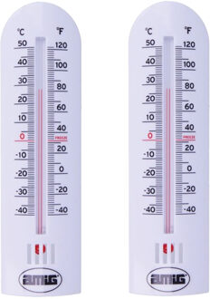 Thermometer binnen/buiten - 2x - kunststof - wit - 30 x 6,5 cm - Celsius/Fahrenheit