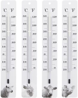 Thermometer boerderijdieren ijzer H28cm Wit