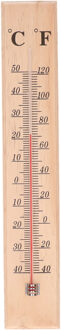 Thermometer - voor binnen en buiten - hout - 40 x 7 cm - Celsius/Fahrenheit - Buitenthermometers Bruin