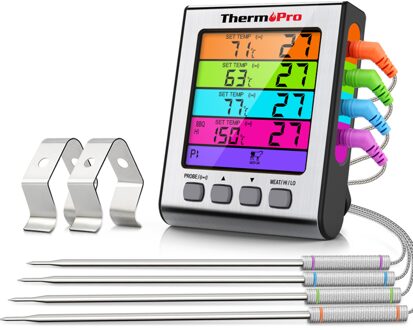 Thermopro TP17H Digitale Keuken Thermometer Met 4 Probes Backlight Bbq Oven Vlees Thermomerter Voor Roken Grillen Melk Koken