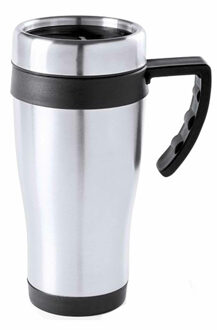 Thermosbeker - warmhoud koffiebeker - zilver/zwart - 500 ml - Isoleerbeker - reisbeker