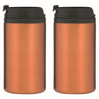 Thermosbeker/warmhoudbeker Koffie To Go - 2x - metallic oranje - 290 ml - dubbelwandig - met schroef