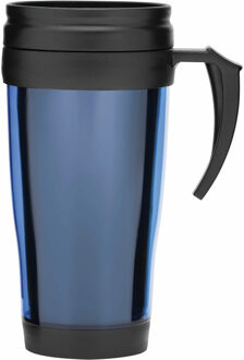 Thermosbeker/warmhoudbeker Koffie To Go - blauw/zwart - 400 ml - Thermosbeker