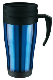 Thermosbeker/warmhoudbeker Koffie To Go - blauw/zwart - 400 ml - Thermosbeker