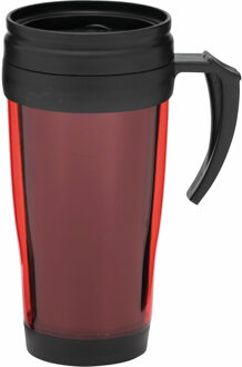 Thermosbeker/warmhoudbeker Koffie To Go - rood/zwart - 400 ml - koffie/thee bekers - dubbelwandig
