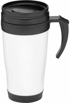 Thermosbeker/warmhoudbeker Koffie To Go - wit/zwart - 400 ml - koffie/thee bekers - dubbelwandig