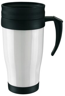 Thermosbeker/warmhoudbeker Koffie To Go - wit/zwart - 400 ml - Thermosbeker