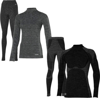 Thermoset Dames Premium - Thermoshirt + Thermo Legging - Zwart Melange-S - S