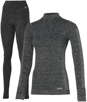 Thermoset Dames Premium - Thermoshirt + Thermo Legging - Zwart Melange-XL - XL