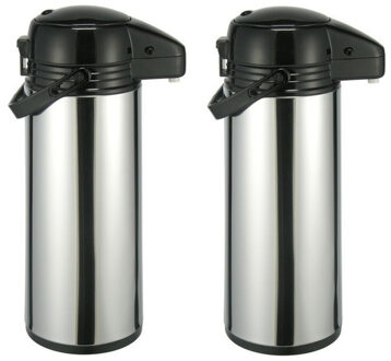 Thermosfles - 2x - met pomp - 1,9 liter - RVS - isoleerkan - koffiekan - theekan