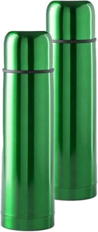 Thermosfles/isoleerkan - 2x - 500 ml - groen - RVS - schroefdop - 25 cm