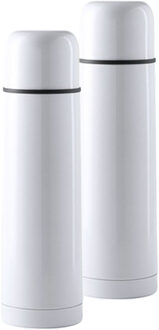 Thermosfles/isoleerkan - 2x - 500 ml - wit - RVS - schroefdop - 25 cm