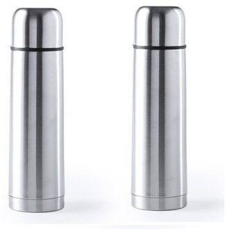 Thermosfles/isoleerkan - 2x - 500 ml - zilver - RVS - schroefdop - 25 cm