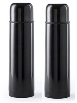 Thermosfles/isoleerkan - 2x - 500 ml - zwart - RVS - schroefdop - 25 cm