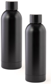 Thermosfles/isoleerkan - Set van 2x stuks - RVS - 800 ml - mat zwart