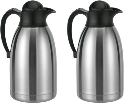 Thermoskan - 2x stuks - 2 liter - RVS - isoleerkan - warme/koude dranken - koffiekan/theekan