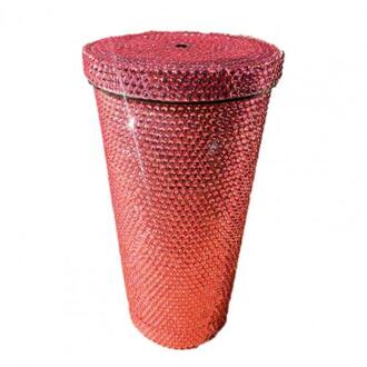 Thermoskan Draagbare Slijtvaste Multi-Gekleurde Stevige Thermische Mok Voor Wandelen Diamond Studded Tumbler Mok Met stro Roze