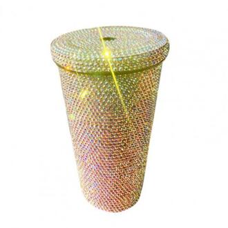 Thermoskan Draagbare Slijtvaste Multi-Gekleurde Stevige Thermische Mok Voor Wandelen Diamond Studded Tumbler Mok Met stro veelkleurig