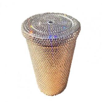 Thermoskan Draagbare Slijtvaste Multi-Gekleurde Stevige Thermische Mok Voor Wandelen Diamond Studded Tumbler Mok Met stro wit