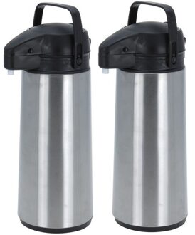 Thermoskan/isoleerkan - 2x - met pomp - RVS - 1,8 liter - Koffiekannen/theekannen