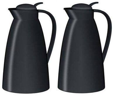 Thermoskan/isoleerkan - 2x - zwart - 1 liter - Koffiekannen - theekannen - isoleerkannen