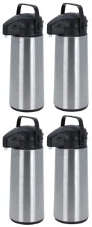 Thermoskan/isoleerkan - 4x - met pomp - RVS - 1,8 liter - Koffiekannen/theekannen