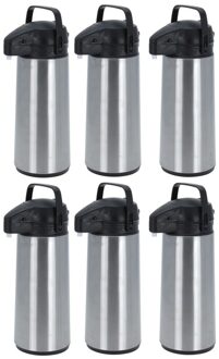 Thermoskan/isoleerkan - 6x - met pomp - RVS - 1,8 liter - Koffiekannen/theekannen