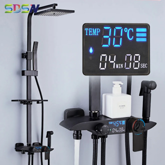 Thermostatic Shower Set Black Bronze Bathroom Bathtub Shower Faucet White Gold Shower System Rainfall Digital Shower Set
