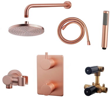 Thermostatisch Inbouwdoucheset Aqua Splash Muuruitloop Rond 20 cm Geborsteld Koper Aqua Splash