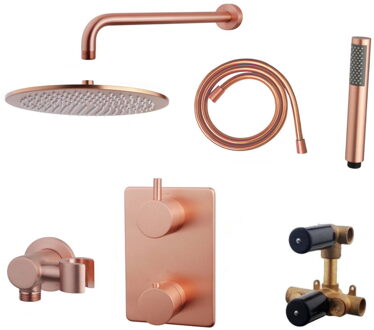 Thermostatisch Inbouwdoucheset Aqua Splash Muuruitloop Rond 30 cm Geborsteld Koper Aqua Splash