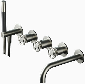 Thermostatische Badkraan Hotbath Cobber @Work Inbouw Met 2 Stopkranen En Handdouche Met Uitloop Geborsteld Nikkel