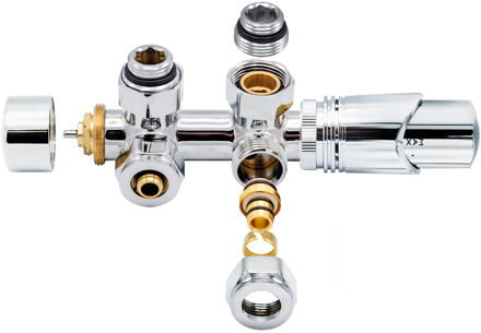 Thermostatische Radiator Aansluitset - Leoni - Middenaansluiting Muur Chroom M30x16/2