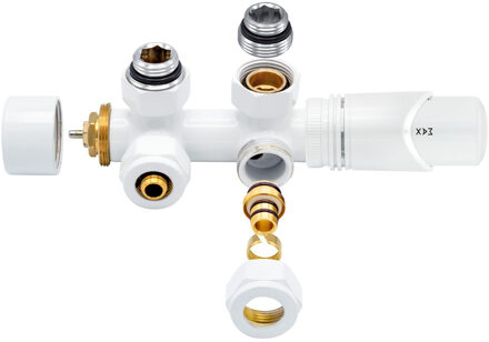 Thermostatische Radiator Aansluitset - Leoni - Middenaansluiting Muur Wit M30x16/2