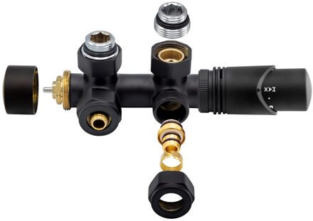 Thermostatische Radiator Aansluitset - Leoni - Middenaansluiting Muur Zwart M30x16/2