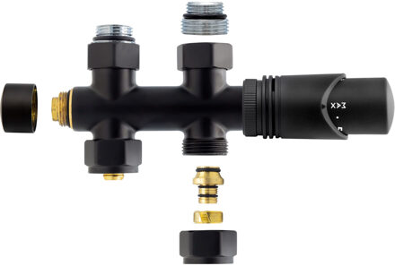 Thermostatische Radiator Aansluitset - Leoni - Middenaansluiting Recht Zwart M30x16/2