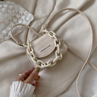 Thick Chain Stone Pattern Mini PU Leather Crossbody Bags For Women 2021 Solid Color Shoulder Handbags Female Flap Bag