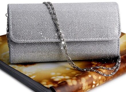 THINKTHENDO vrouwen Avond Schoudertas Bridal Clutch Party Prom Wedding Handtas Sliver