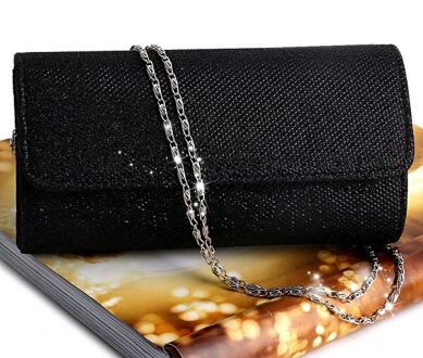 THINKTHENDO vrouwen Avond Schoudertas Bridal Clutch Party Prom Wedding Handtas zwart