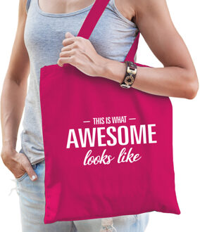 This is what awesome looks like cadeau tas roze voor geweldige dames - Feest Boodschappentassen
