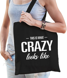 This is what crazy looks like cadeau tas zwart voor gekke dames - Feest Boodschappentassen