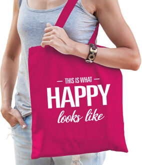 This is what happy looks like cadeau tas roze voor gelukkige dames - Feest Boodschappentassen